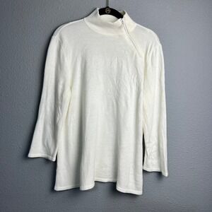 Mercer Street Studios White Mock Neck Quarter Zip Sweater Womens XL Acrylic Cozy
